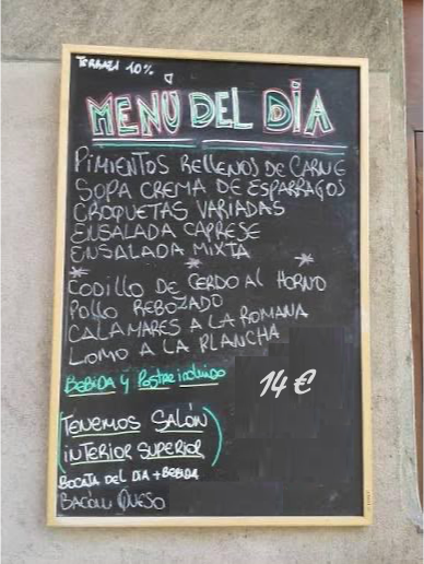 Foto de la pizarra del bar